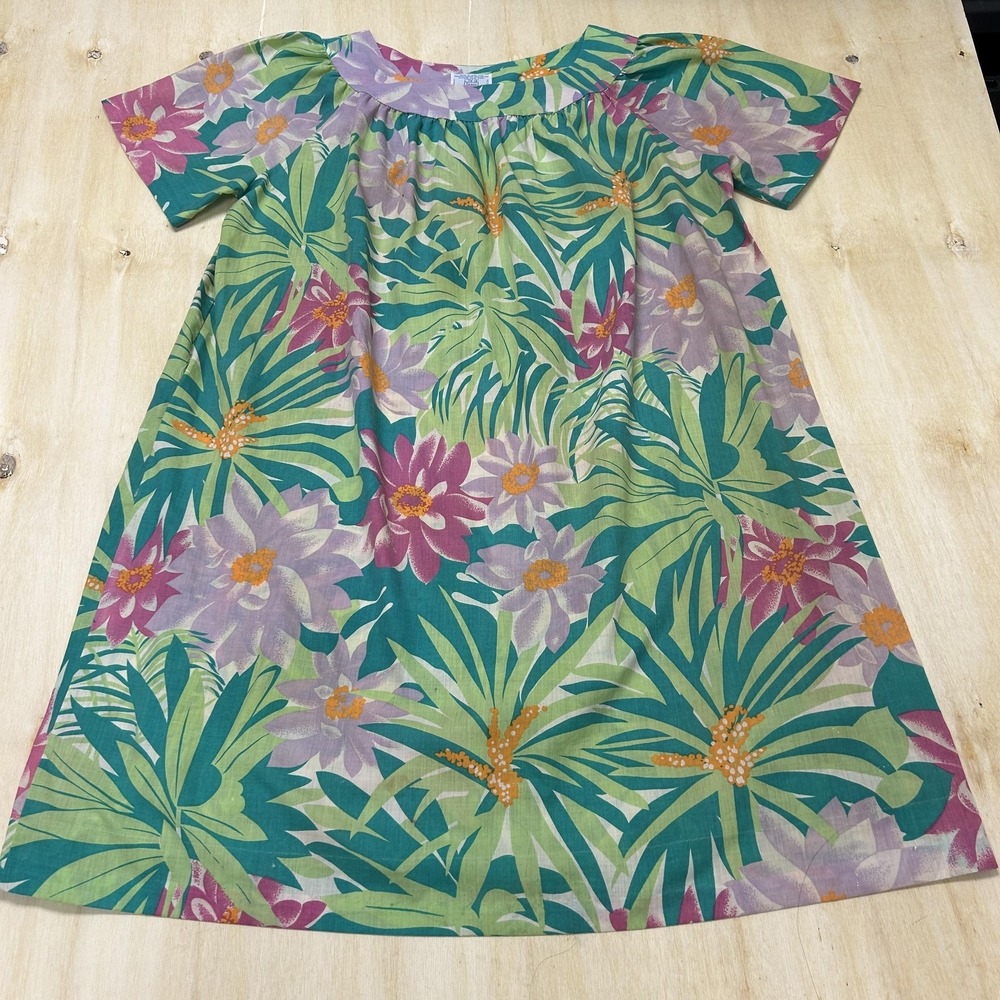 Vintage Sears Dress Girls 16 Multicolor Floral Short Sleeve A-Line Knee Length
